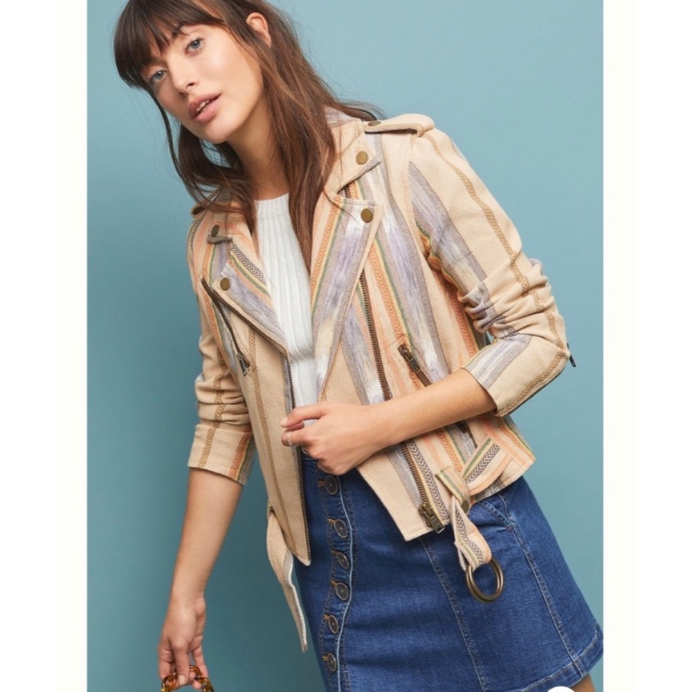 FRYE Carly Chevron Striped Print Moto Jacket - Picture 3 of 11